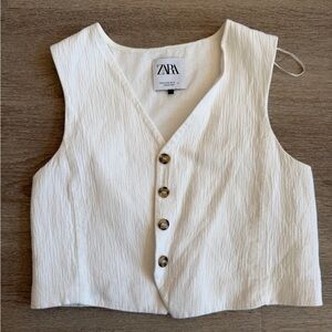 Zara Women's White Buttoned vest - linen